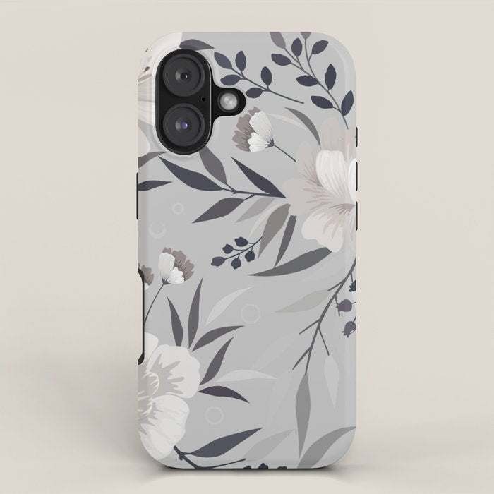 Modern, Boho, Floral Prints, Gray and White iPhone Case Gallery Image 1