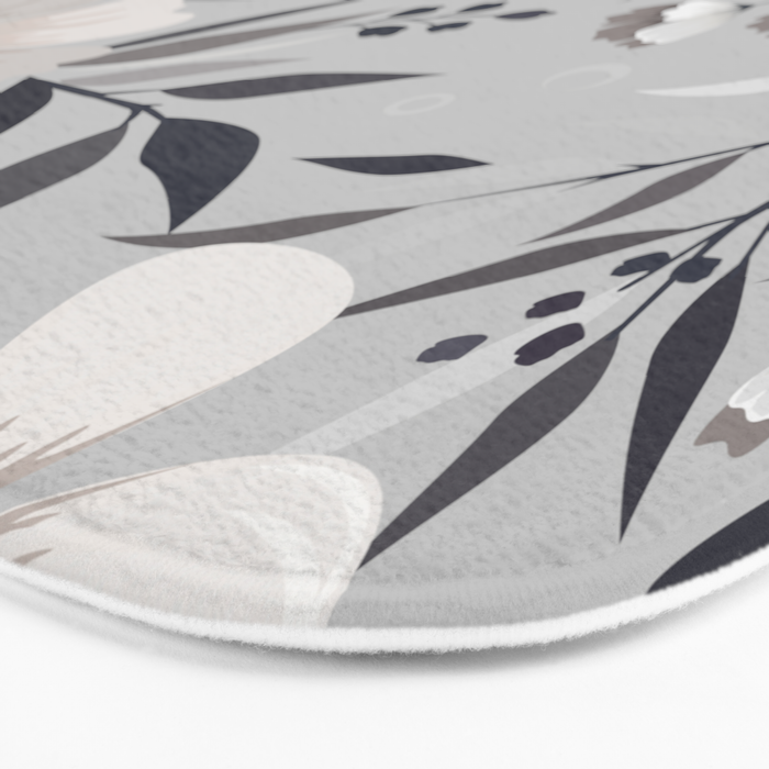 Modern, Boho, Floral Prints, Gray and White Bath Mat Gallery Image 3
