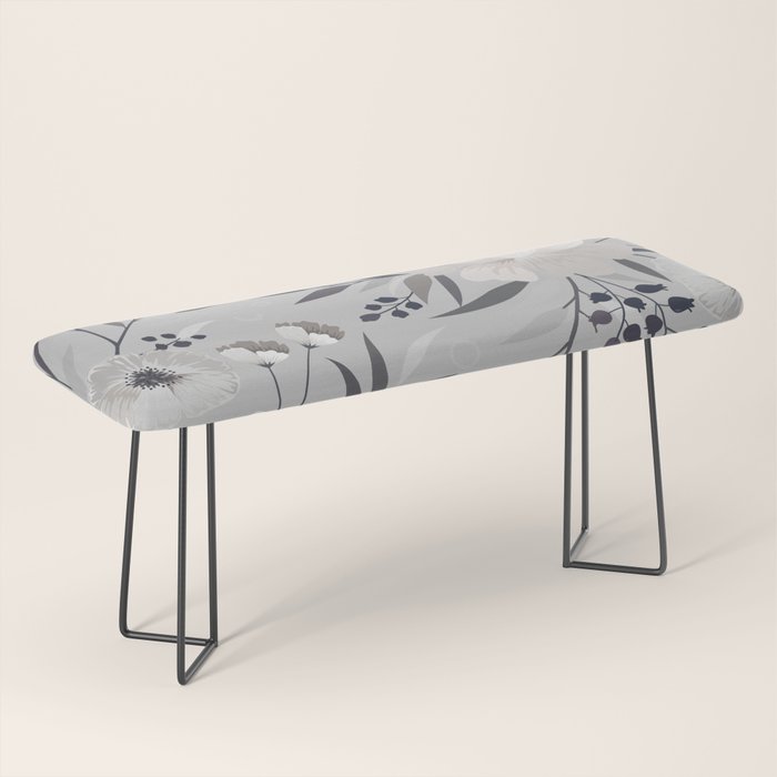 Modern, Boho, Floral Prints, Gray and White Bench Gallery Image 1