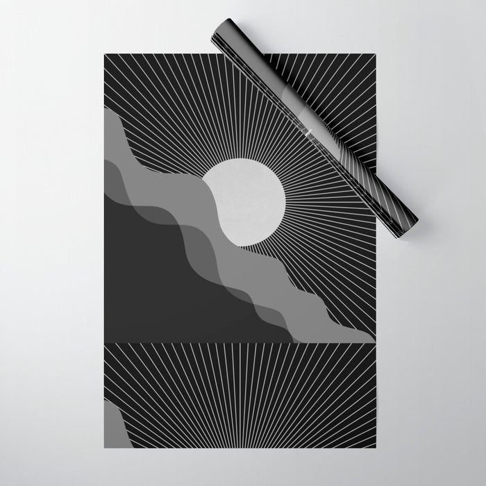Abstraction_SUNRISE_SUNSET_BLACK_WHITE_MONO_POP_ART_0622A Wrapping Paper Gallery Image 1