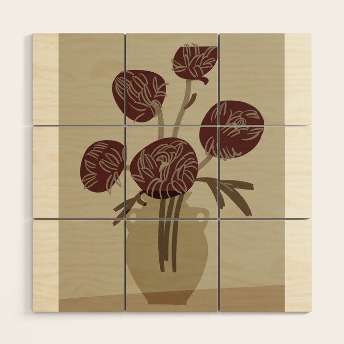  chrysanthemum flowers in a vase Wood Wall Art Gallery Image 1
