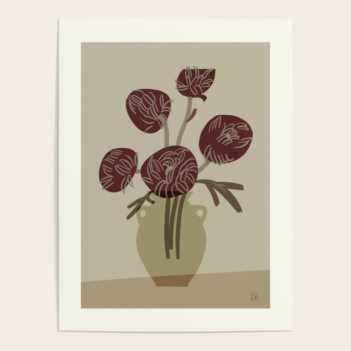  chrysanthemum flowers in a vase Poster Gallery Image 1