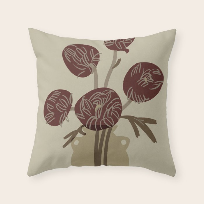  chrysanthemum flowers in a vase Throw Pillow Gallery Image 1