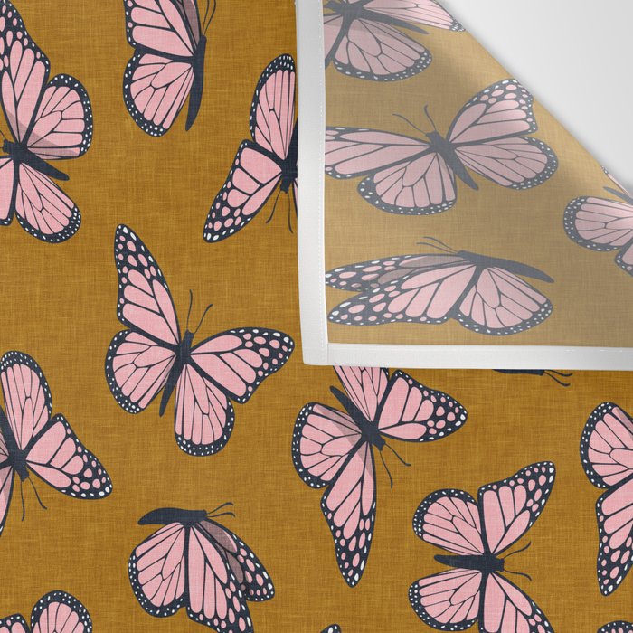monarch butterflies - pink on ginger Wall Tapestry Gallery Image 3