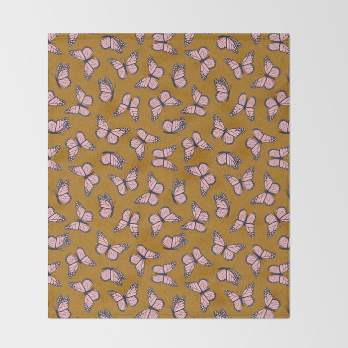 monarch butterflies - pink on ginger Throw Blanket Gallery Image 2