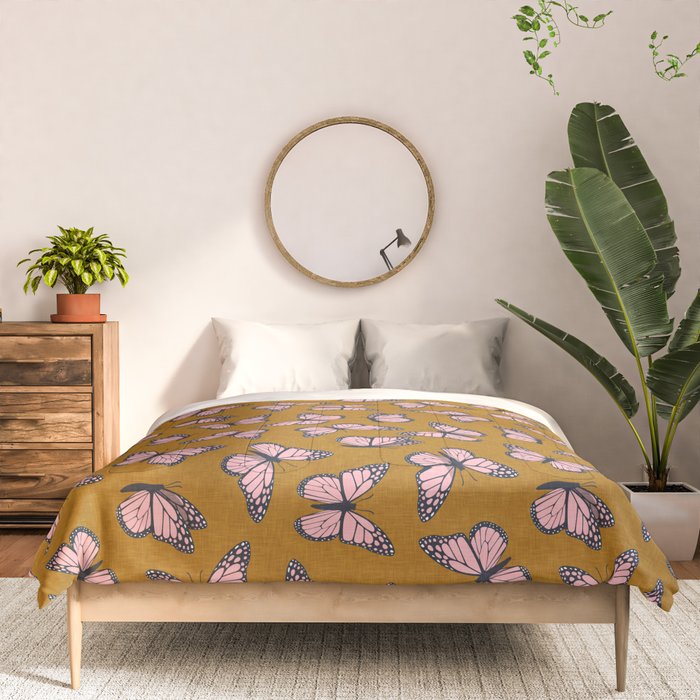 monarch butterflies - pink on ginger Comforter Gallery Image 3