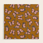 monarch butterflies - pink on ginger Wood Wall Art Gallery Image 1