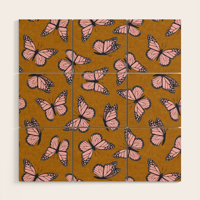 monarch butterflies - pink on ginger Wood Wall Art Gallery Image 1