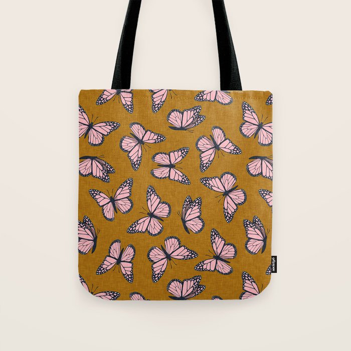 monarch butterflies - pink on ginger Tote Bag Gallery Image 1