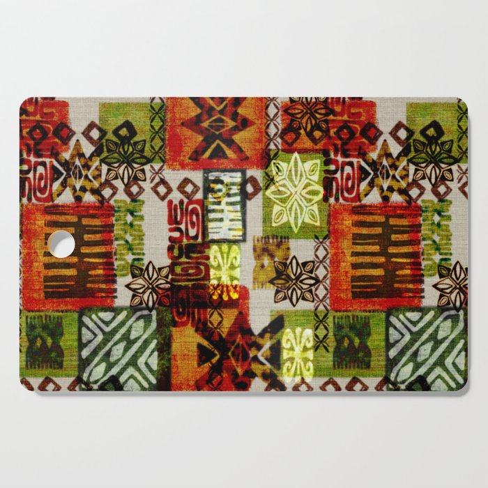 Vintage Hawaii Barkcloth Tapa Beach design Cutting Board Gallery Image 1