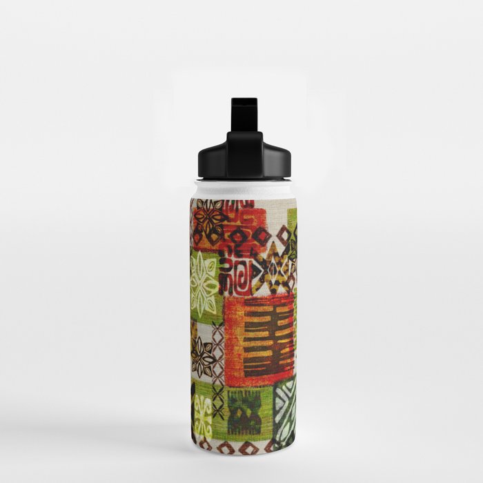 Vintage Hawaii Barkcloth Tapa Beach design Water Bottle Gallery Image 2