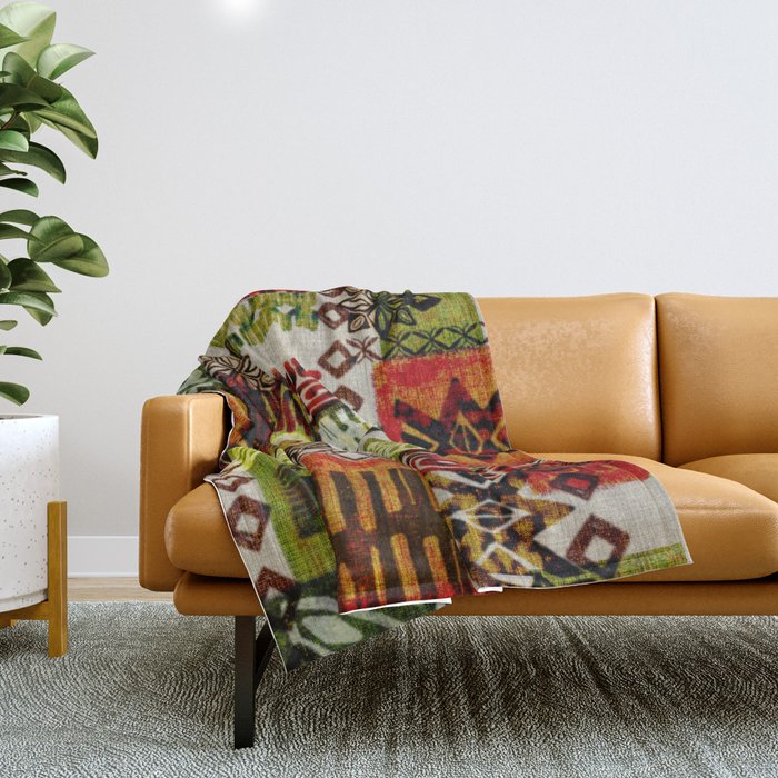 Vintage Hawaii Barkcloth Tapa Beach design Throw Blanket Gallery Image 1