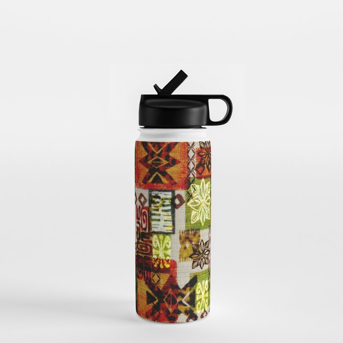 Vintage Hawaii Barkcloth Tapa Beach design Water Bottle Gallery Image 1