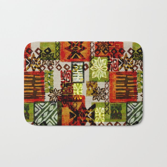 Vintage Hawaii Barkcloth Tapa Beach design Bath Mat Gallery Image 1