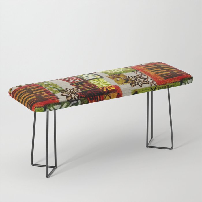 Vintage Hawaii Barkcloth Tapa Beach design Bench Gallery Image 1