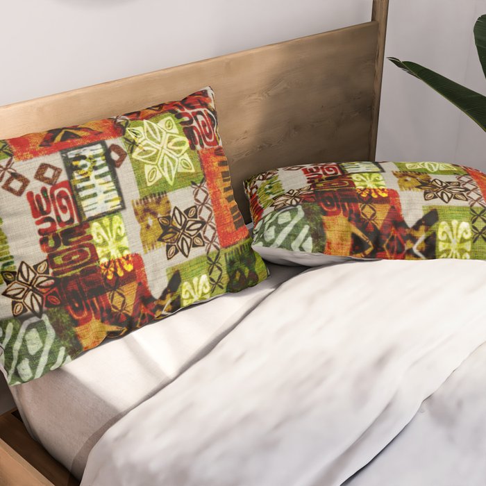 Vintage Hawaii Barkcloth Tapa Beach design Pillow Sham Gallery Image 2