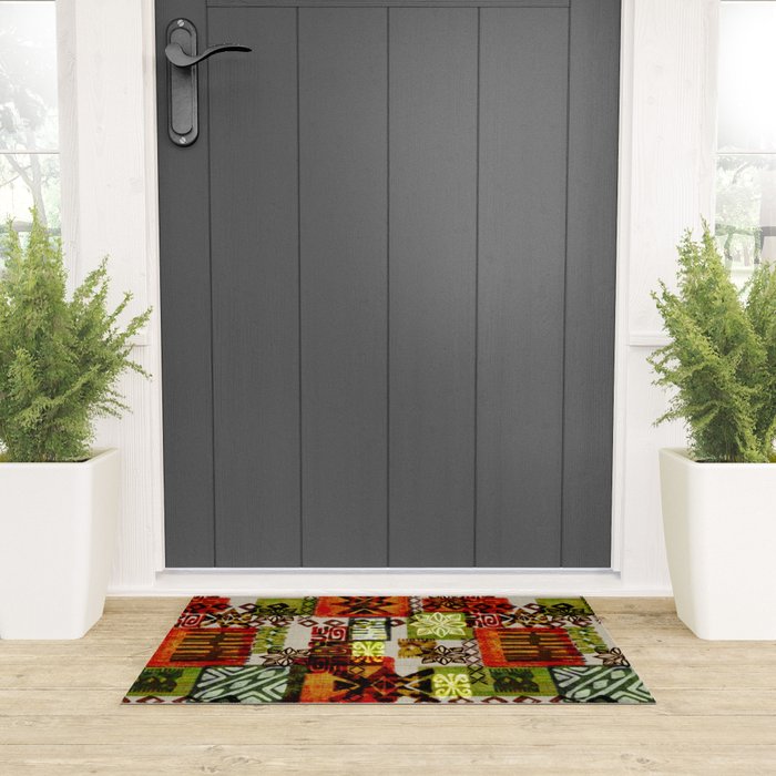 Vintage Hawaii Barkcloth Tapa Beach design Welcome Mat Gallery Image 3