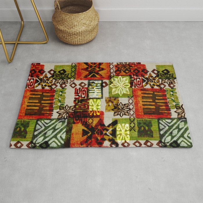 Vintage Hawaii Barkcloth Tapa Beach design Rug Gallery Image 1