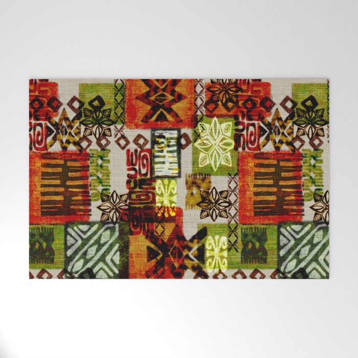 Vintage Hawaii Barkcloth Tapa Beach design Welcome Mat Gallery Image 1