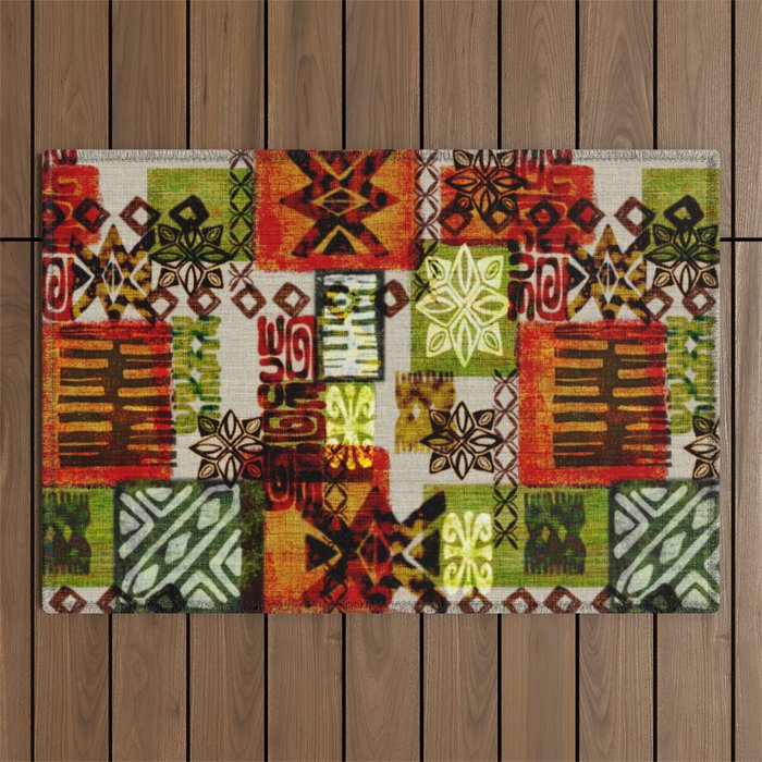 Vintage Hawaii Barkcloth Tapa Beach design Outdoor Rug Gallery Image 1