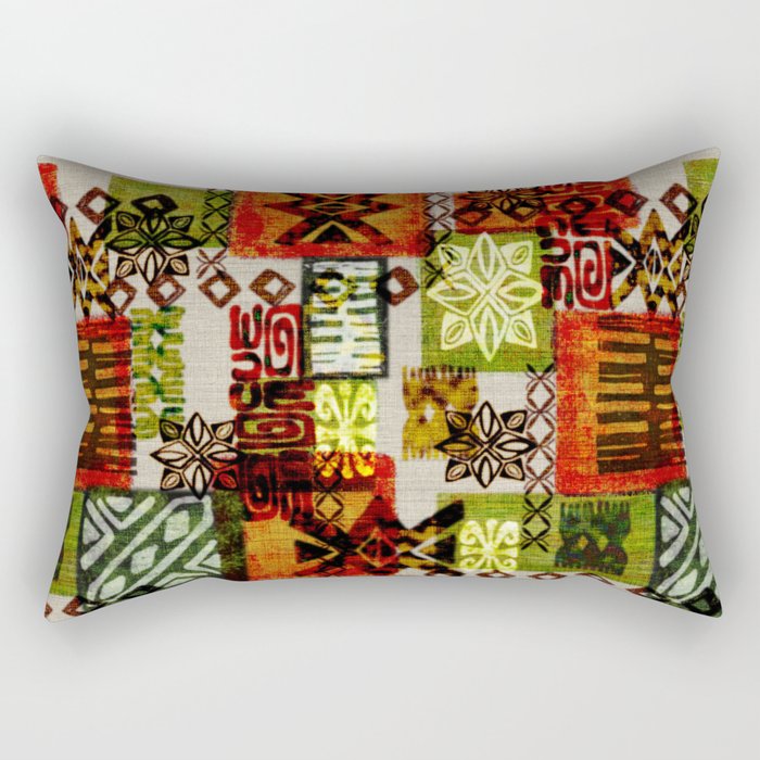 Vintage Hawaii Barkcloth Tapa Beach design Rectangular Pillow Gallery Image 1