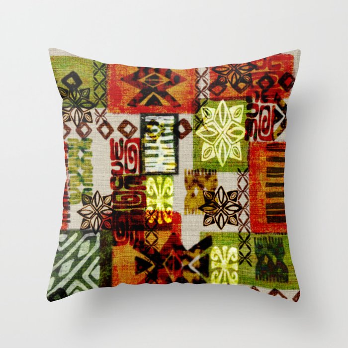 Vintage Hawaii Barkcloth Tapa Beach design Throw Pillow Gallery Image 1
