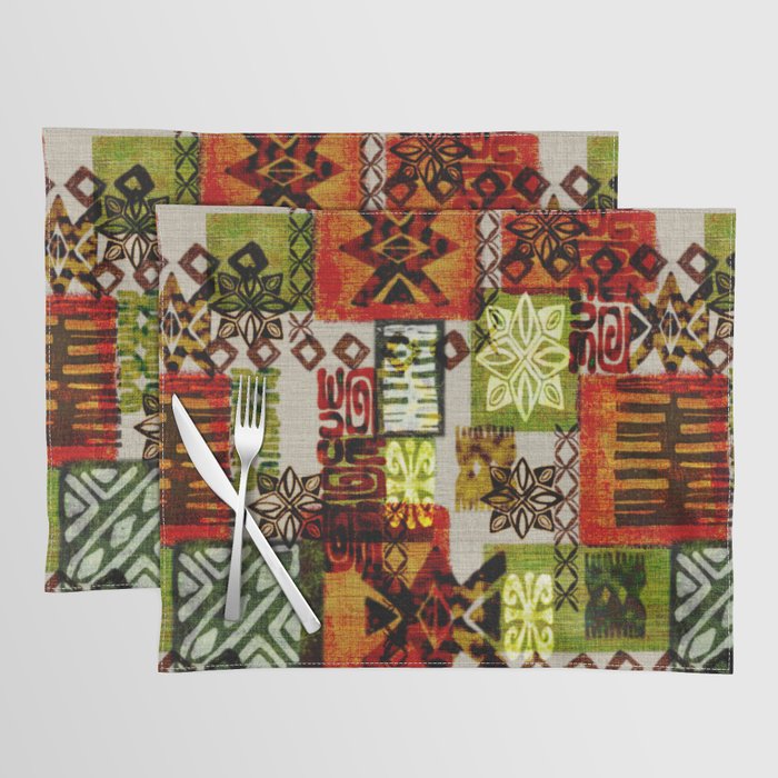 Vintage Hawaii Barkcloth Tapa Beach design Placemat Gallery Image 1