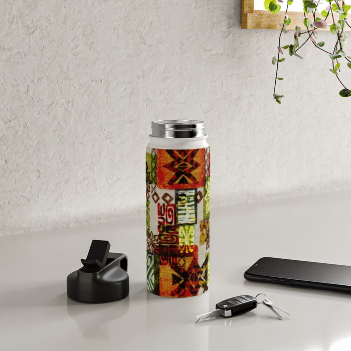 Vintage Hawaii Barkcloth Tapa Beach design Water Bottle Gallery Image 4