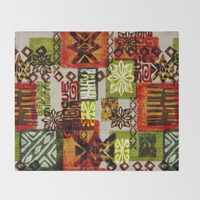 Vintage Hawaii Barkcloth Tapa Beach design Throw Blanket Gallery Image 2