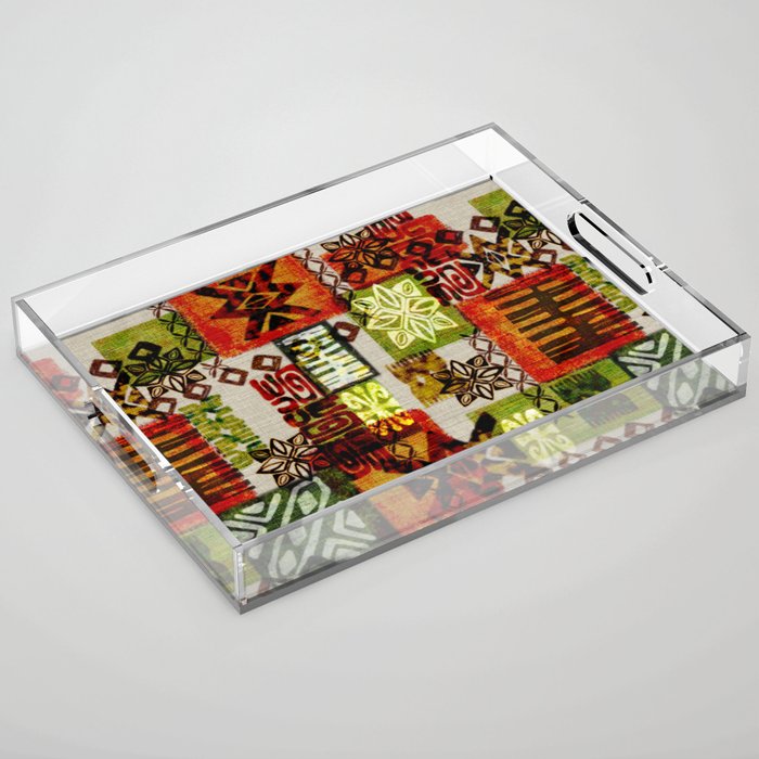 Vintage Hawaii Barkcloth Tapa Beach design Acrylic Tray Gallery Image 1