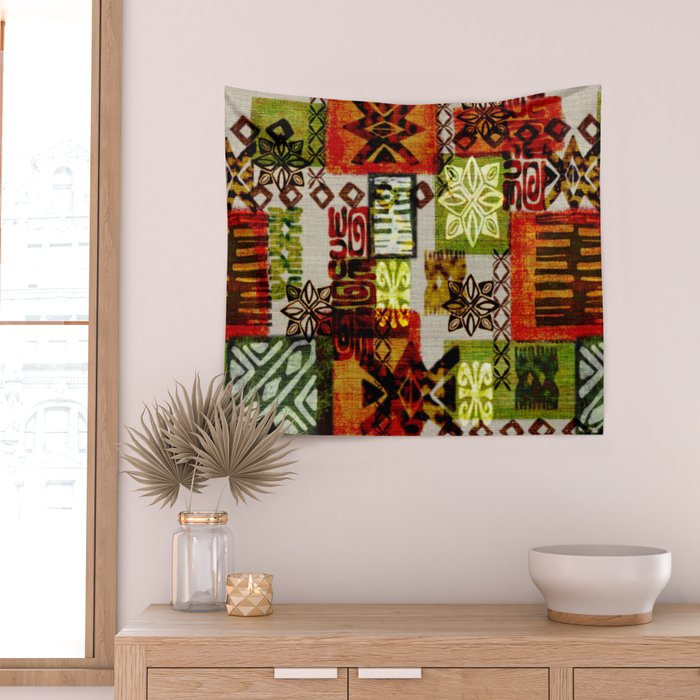 Vintage Hawaii Barkcloth Tapa Beach design Wall Tapestry Gallery Image 2