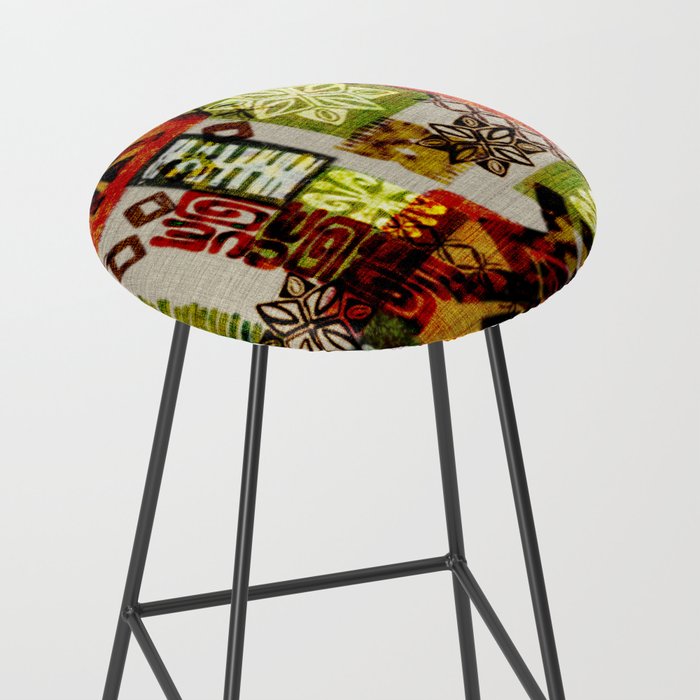 Vintage Hawaii Barkcloth Tapa Beach design Stool Gallery Image 2