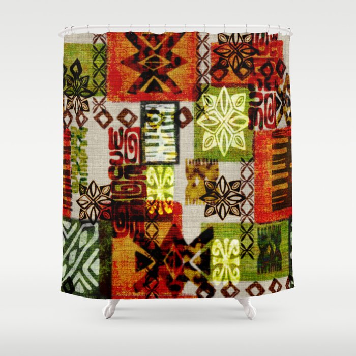 Vintage Hawaii Barkcloth Tapa Beach design Shower Curtain Gallery Image 1