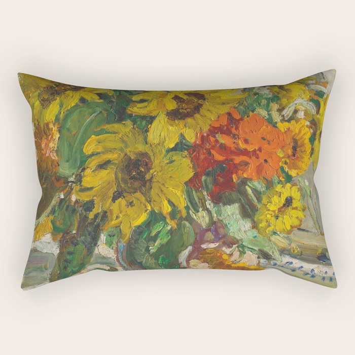 Beautiful still life of sunflowers in a vase portrait floral painting by Dorothea Sharp Rectangular Pillow Gallery Image 2