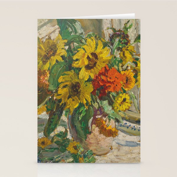 Beautiful still life of sunflowers in a vase portrait floral painting by Dorothea Sharp Stationery Card Gallery Image 1
