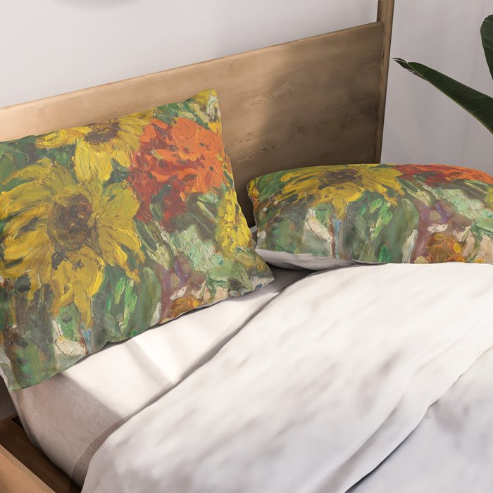 Beautiful still life of sunflowers in a vase portrait floral painting by Dorothea Sharp Pillow Sham Gallery Image 2