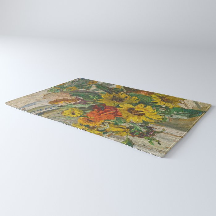 Beautiful still life of sunflowers in a vase portrait floral painting by Dorothea Sharp Rug Gallery Image 3