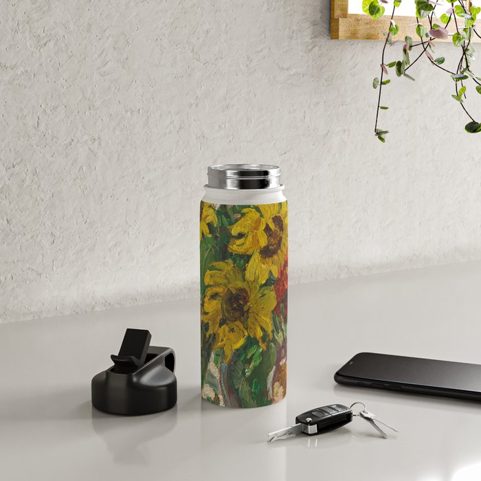 Beautiful still life of sunflowers in a vase portrait floral painting by Dorothea Sharp Water Bottle Gallery Image 4