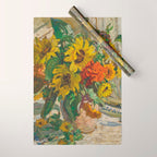 Beautiful still life of sunflowers in a vase portrait floral painting by Dorothea Sharp Wrapping Paper Gallery Image 1
