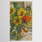 Beautiful still life of sunflowers in a vase portrait floral painting by Dorothea Sharp Tablecloth Gallery Image 2