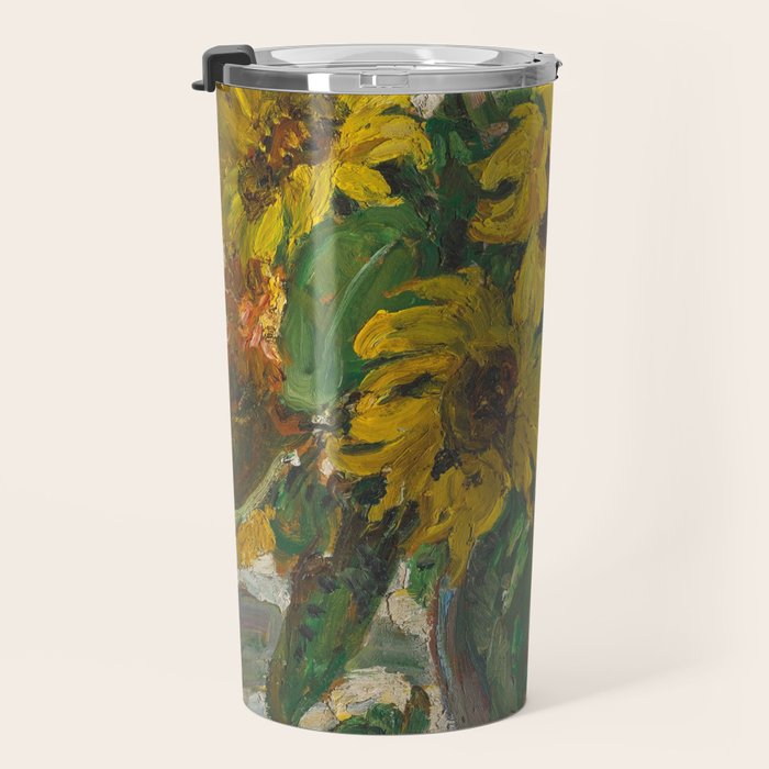 Beautiful still life of sunflowers in a vase portrait floral painting by Dorothea Sharp Travel Mug Gallery Image 3