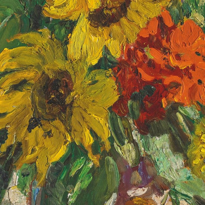 Beautiful still life of sunflowers in a vase portrait floral painting by Dorothea Sharp Coffee Mug Gallery Image 2
