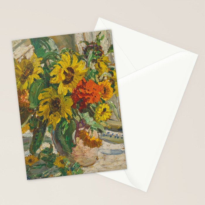 Beautiful still life of sunflowers in a vase portrait floral painting by Dorothea Sharp Stationery Card Gallery Image 2