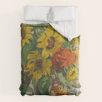 Beautiful still life of sunflowers in a vase portrait floral painting by Dorothea Sharp Comforter Gallery Image 6