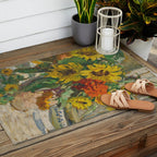 Beautiful still life of sunflowers in a vase portrait floral painting by Dorothea Sharp Outdoor Rug Gallery Image 2