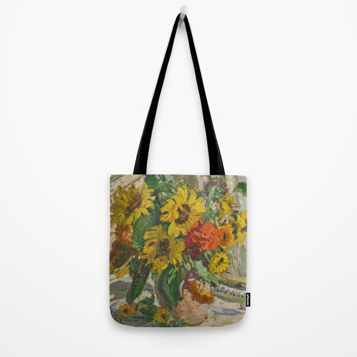 Beautiful still life of sunflowers in a vase portrait floral painting by Dorothea Sharp Tote Bag Gallery Image 2