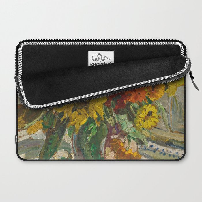 Beautiful still life of sunflowers in a vase portrait floral painting by Dorothea Sharp Laptop Sleeve Gallery Image 2