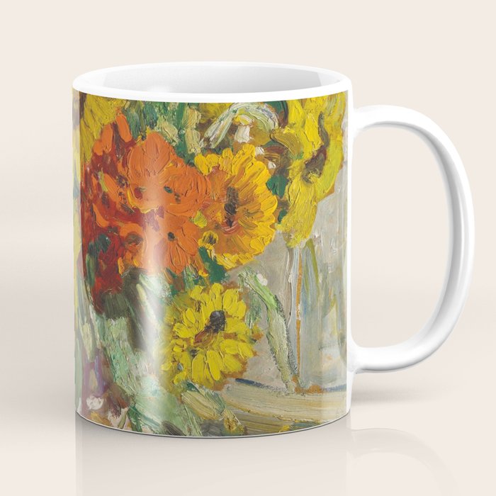 Beautiful still life of sunflowers in a vase portrait floral painting by Dorothea Sharp Coffee Mug Gallery Image 1