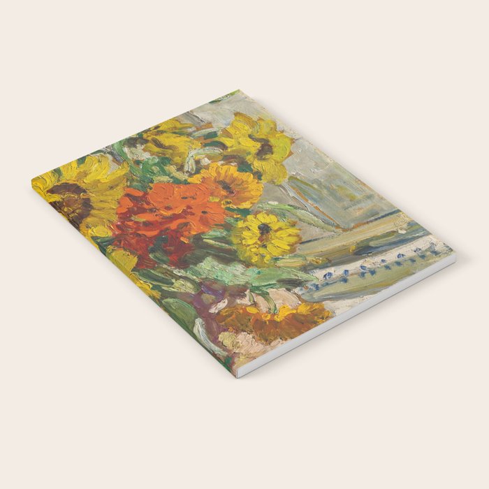 Beautiful still life of sunflowers in a vase portrait floral painting by Dorothea Sharp Notebook Gallery Image 1