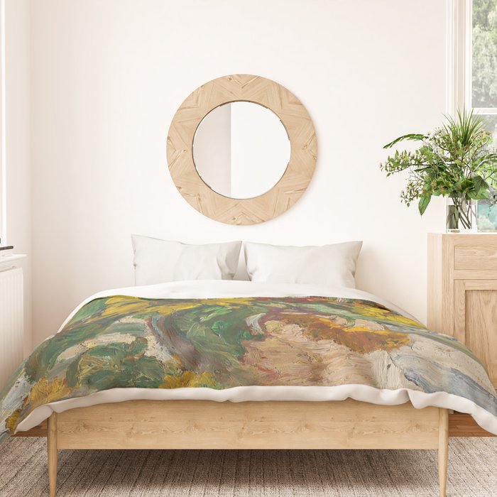 Beautiful still life of sunflowers in a vase portrait floral painting by Dorothea Sharp Duvet Cover Gallery Image 3